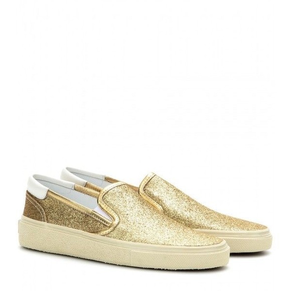 gold glitter slip on sneakers